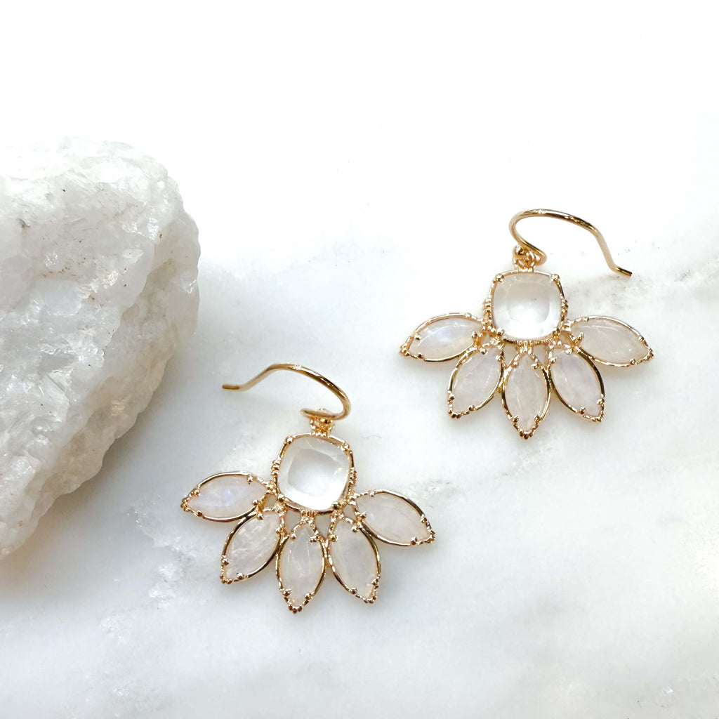 Boucles D'oreilles En Cristal De Bohême Et Opaline - Blanc Et Or - Marque Française Tres.Or