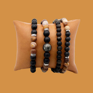 Bracelet Ikoba - bois, agate noir et perle de Tahiti