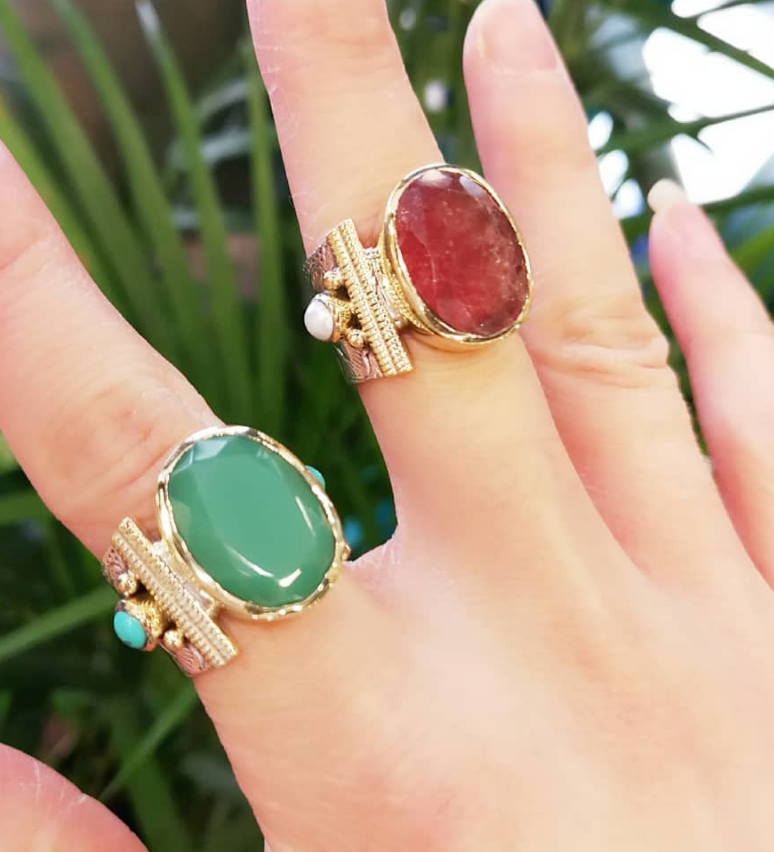 Bague CANYON ethnique argent Chrysoprase pierre naturelle Bijoux createur BOBART Bijoux