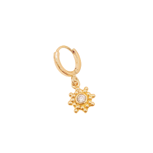 Boucles D'Oreilles Mini Créoles Soleil - Dorées, Acier Inoxydable & Pierre - Neuf Avec étiquettes