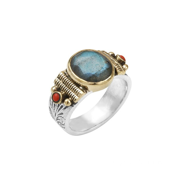 Bague moderne en argent 925 et pierre naturelle Labradorite