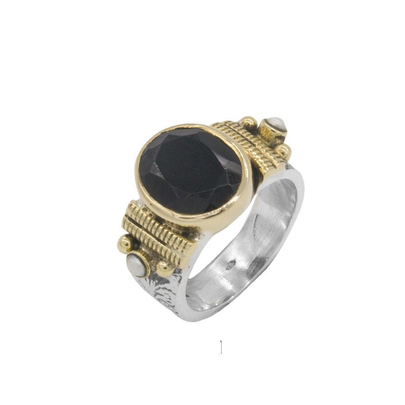 Bague ethnique Argent et Onyx noir moyenne