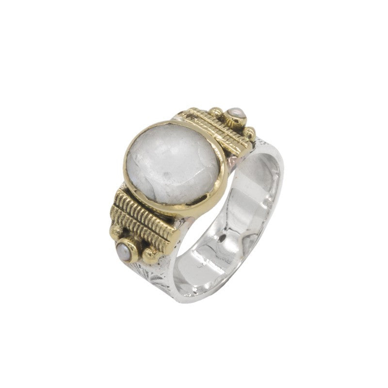 Bague Ethnique Faite Main En Pierre Nacrée - Taille 5.5 - Bijou Cadeau D'Inde