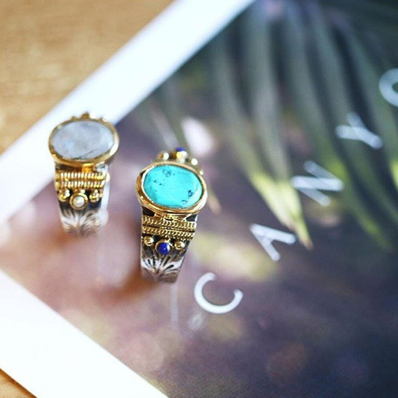 Bague ethnique Argent et Turquoise moyenne