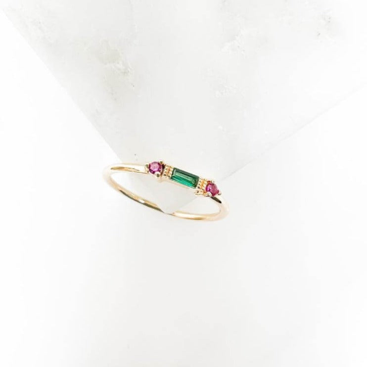 Bague Plaquée Or Multicolore Avec Baguettes - Taille 50, Occasion, Colorée Et Festive