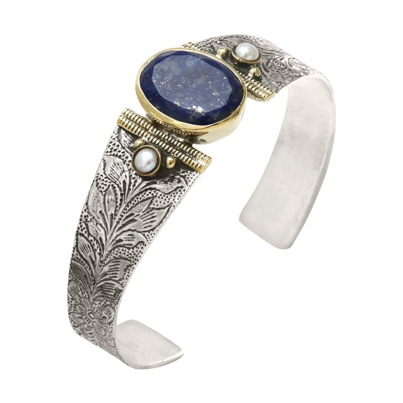 Jonc ethnique argent et lapis lazuli – BOBART Bijoux