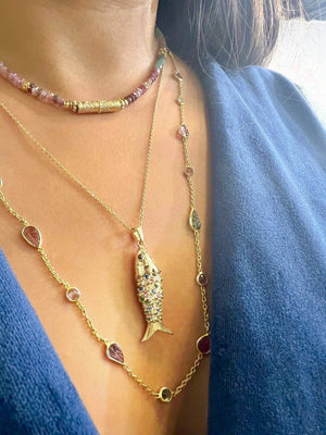 Bijoux pierres semi-precieuse BOBART bijoux - collier tourmaline et poisson