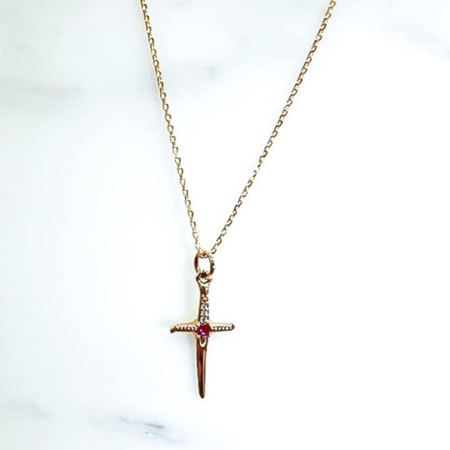 Collier croix épée plaqué or