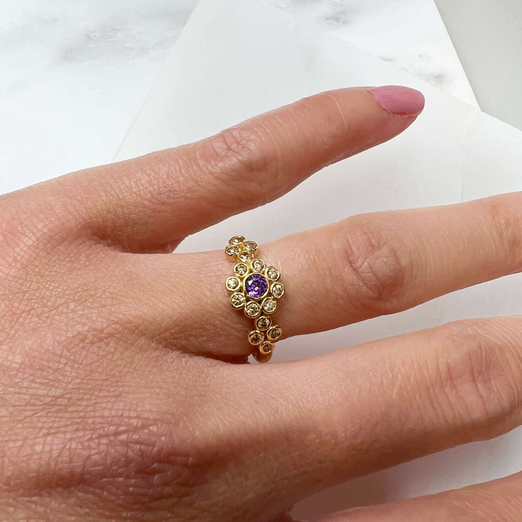 Bague Fantaisie Style Tibétain Avec Zircon Violet - Alliage, Pierre, Neuf Sans Emballage