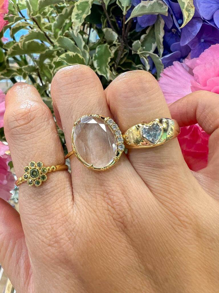 Bague cristal de roche et zircons - Au fil de Lo - pd Paola - virginie  Berman - Bijoux créateurs 