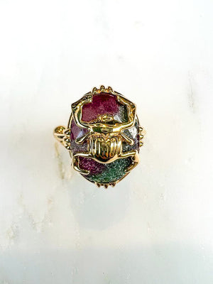 Bague scarabée, pierre rubis zoisite sertie, bague réglable , au fil de lo, bijoux créateurs, made in France 