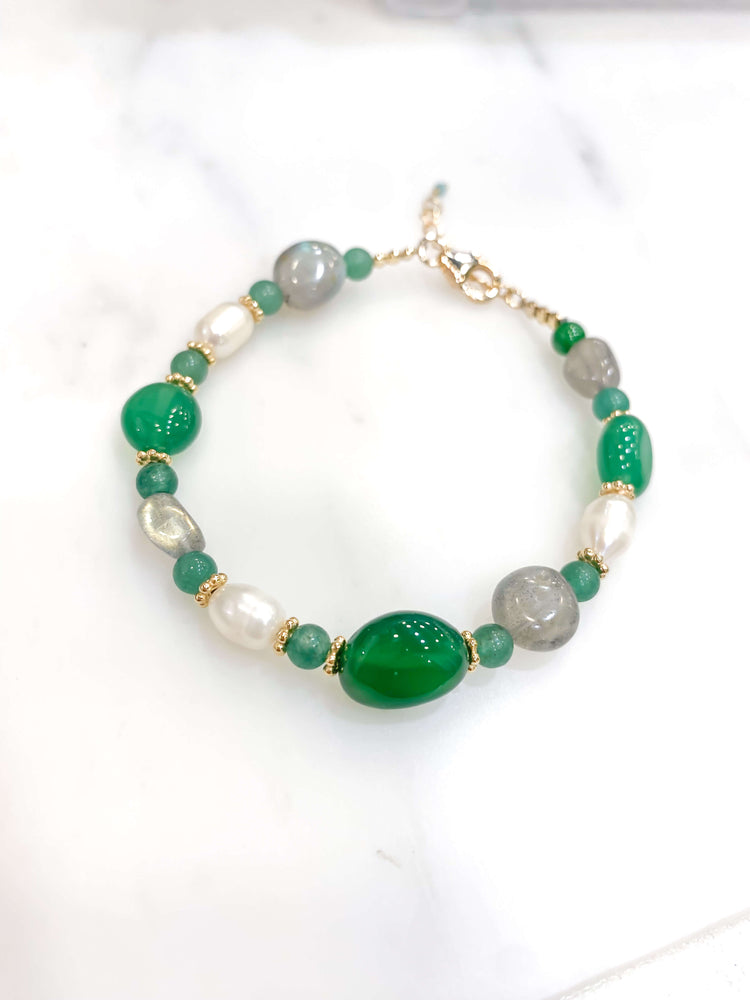 Bracelet Moorea pierres semi precieuses calcédoine labradorite agate verte - bobart bijoux - bijoux créateurs Paris 