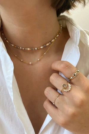 Collier doré chaîne fine et perle en gold filled - Yay 