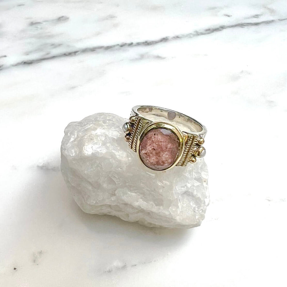 Bague CANYON - quartz fraise - argent et pierres quartz rose - bijoux créateurs