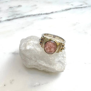 Bague CANYON - quartz fraise - argent et pierres quartz rose - bijoux créateurs