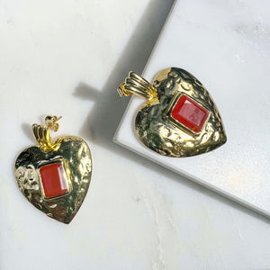 Boucles d'oreilles Coeur et cornaline