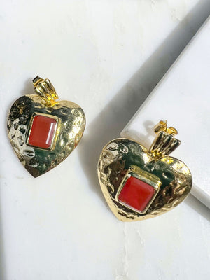 Boucles d'oreilles Coeur et cornaline  - Bijoux créateurs