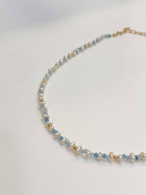 Collier perle de nacre et pierre apatite semi précieuse - coller ras de cou - bijoux créateur - paris