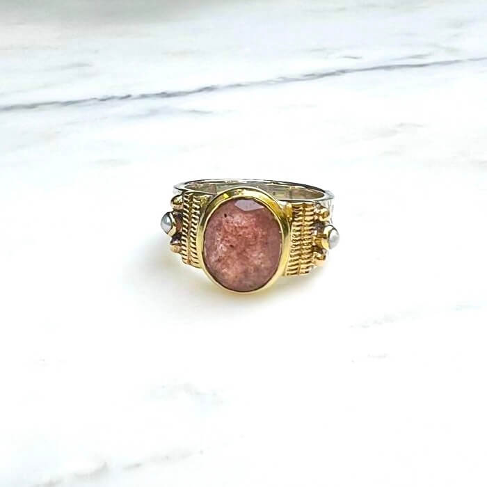 Bague CANYON - quartz fraise - argent et pierres quartz rose