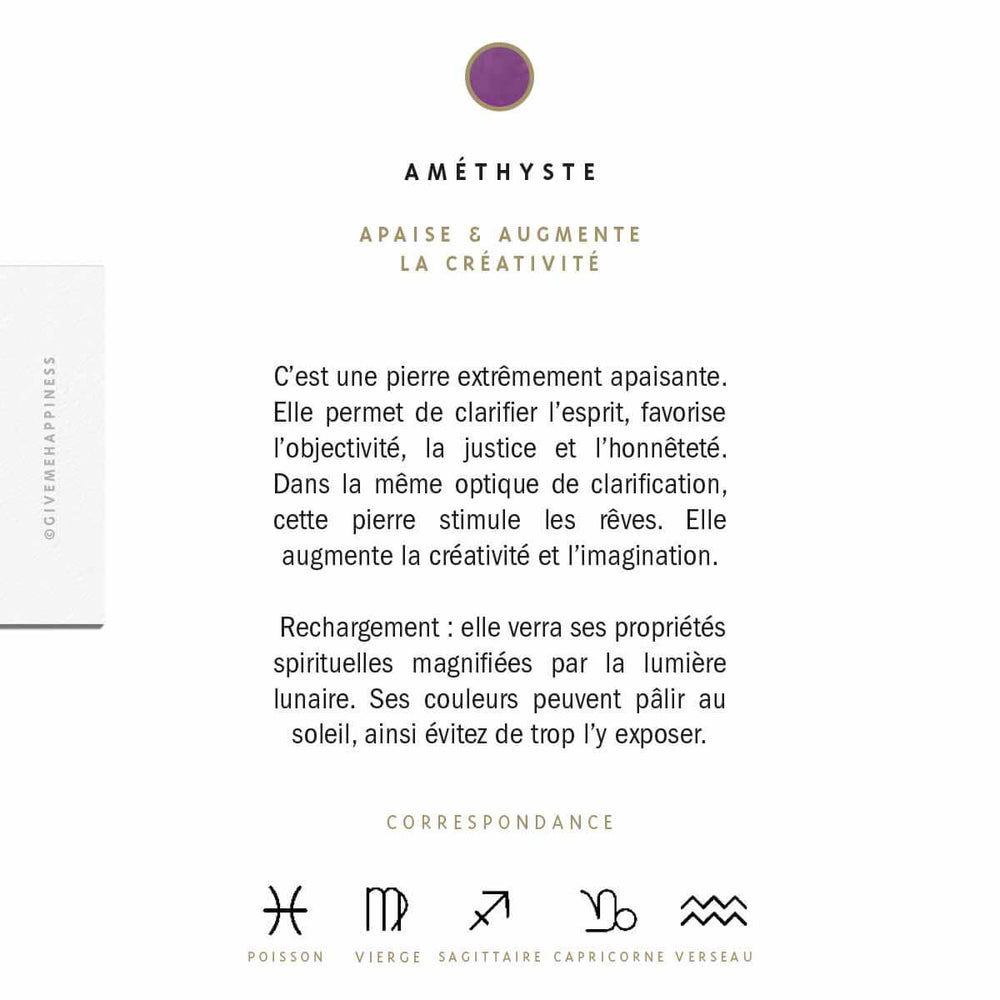 Améthyste Vertus - Bijoux Aémethyste - Améthyste - Bienfaits Améthyste - Pierre Naturelle - Améthyste Pierre - Pierre Violet - Bijoux Gold Filled - Give Me Happiness - Bobart Bijoux