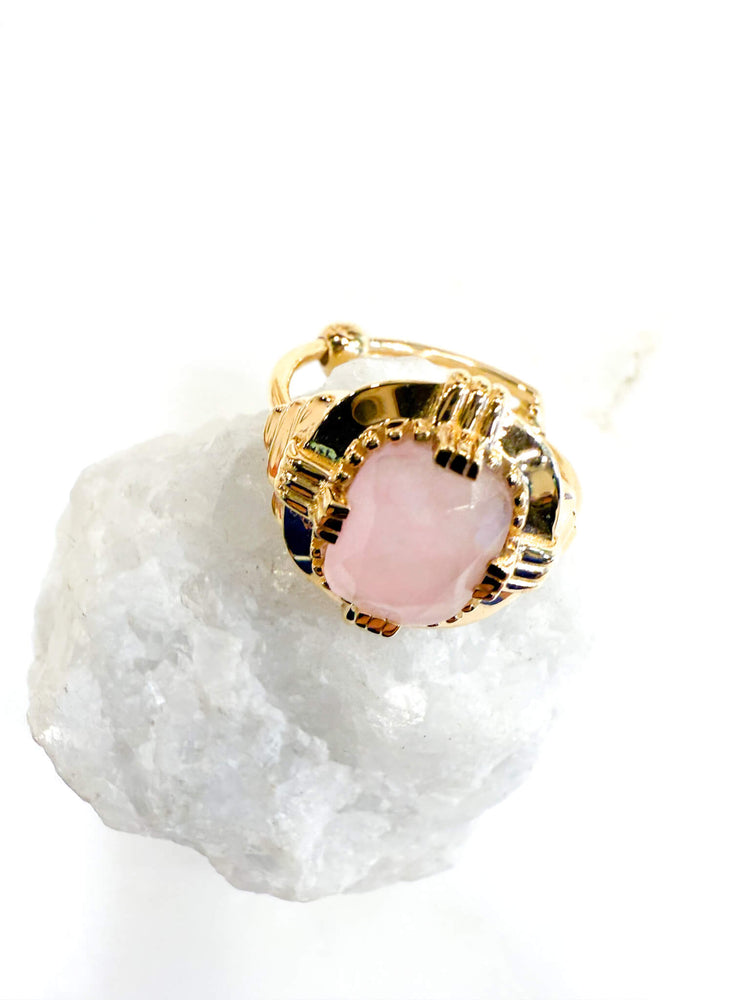 Au fil de Lo - créatrice bijoux francaise- Bague art déco Quartz rose réglable - made in france - french jewels