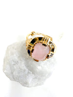 Au fil de Lo - créatrice bijoux francaise- Bague art déco Quartz rose réglable - made in france - french jewels