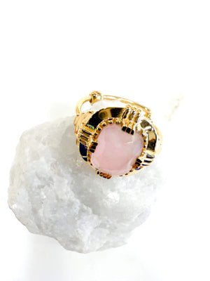 Au fil de Lo - crétrice bijoux - Bague art déco Quartz rose réglable - french jewels - made in paris