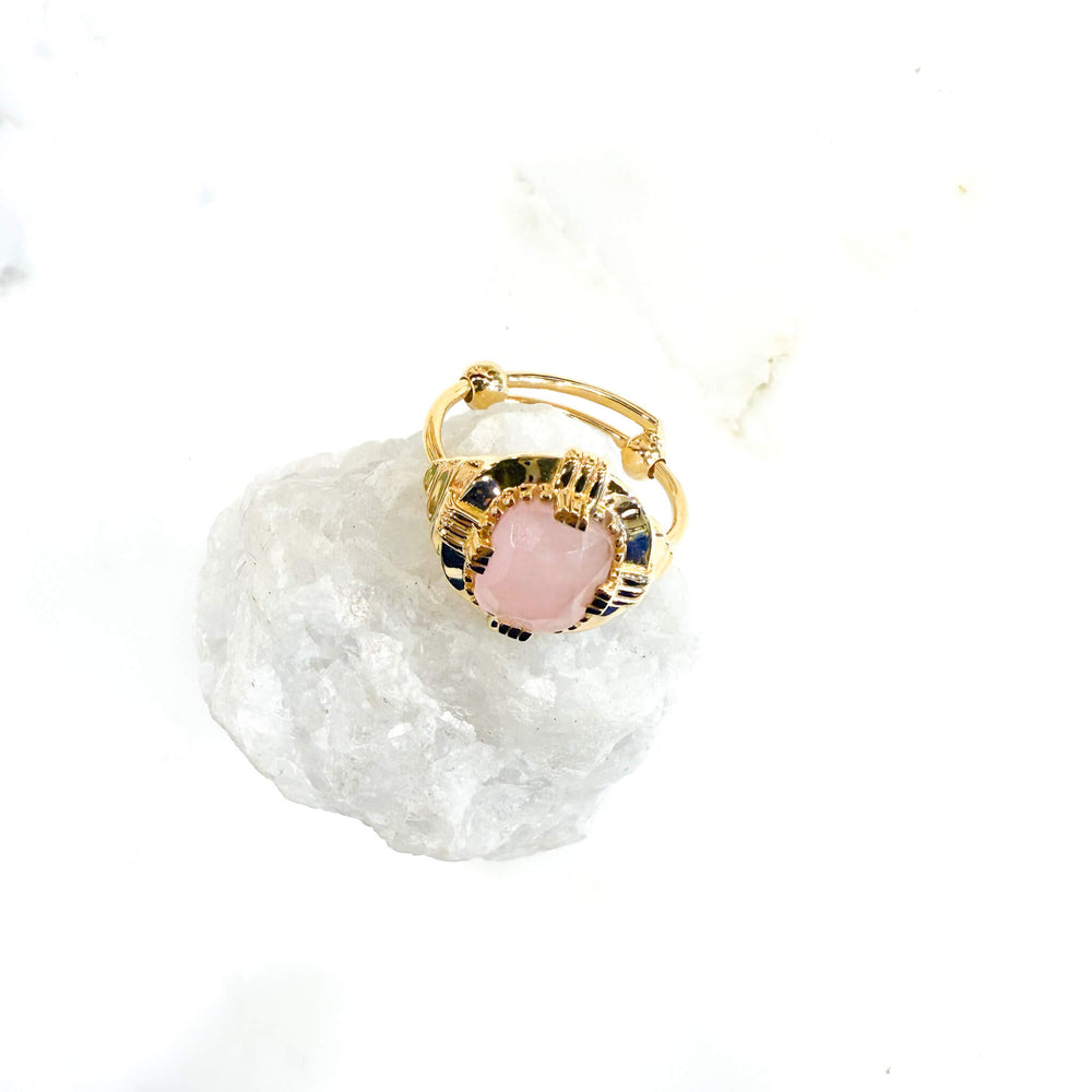 Au fil de Lo - créatrice bijoux francaise- Bague art déco Quartz rose réglable - made in france - french jewels