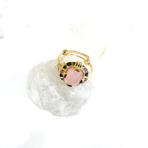 Au fil de Lo - créatrice bijoux francaise- Bague art déco Quartz rose réglable - made in france - french jewels
