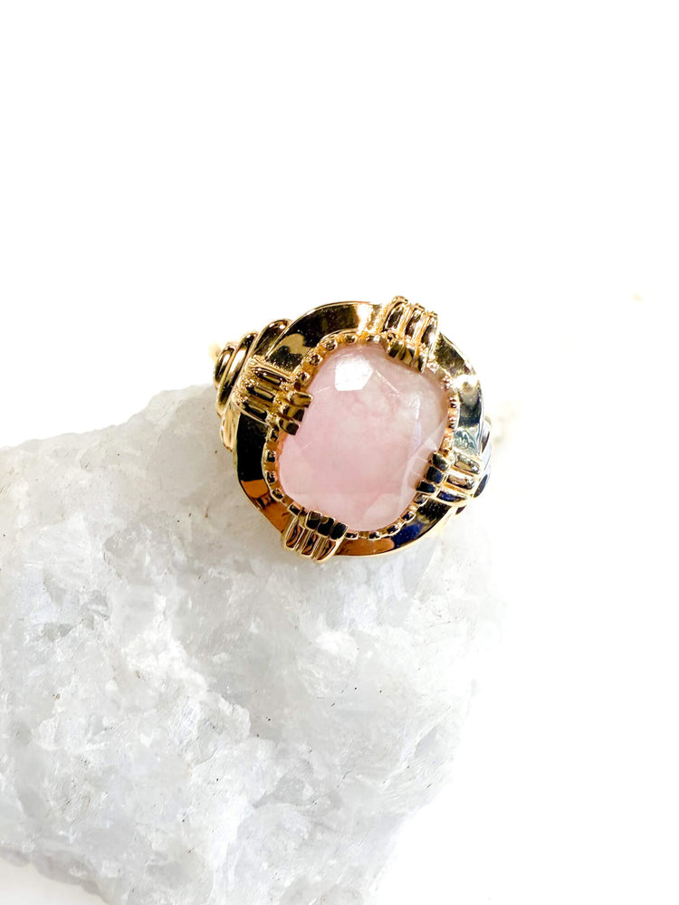 Au fil de Lo - crétrice bijoux - Bague art déco Quartz rose réglable - marque createurs