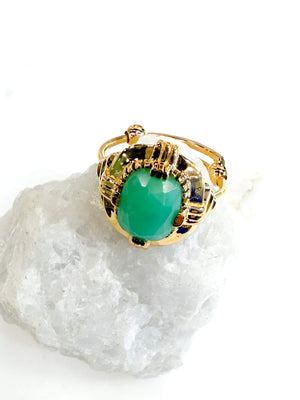 Bague art déco chrysoprase réglable - Au fil de Lo - bijoux créateurs francais - french jewelry design - made in paris - made in france