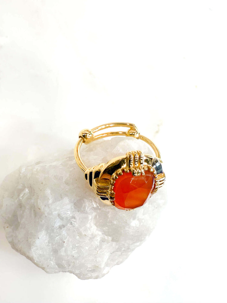 Au fil de Lo - crétrice bijoux - Bague art déco Cornaline réglable - french jewels - made in paris - bijoux createurs