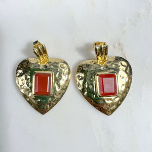 Boucles d'oreilles Coeur et cornaline  dorées style baroque