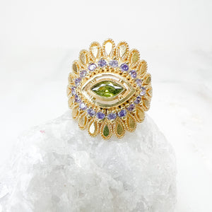 Bague Ayla oeil violet peridot bague plaque or virginie berman