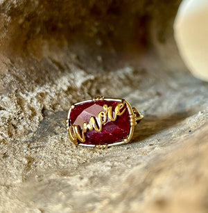 Bague réglable AMORE - Au fil de LO - Sillimanite rouge