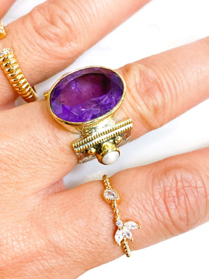 Bague Nérée - fine - plaqué or - zircon blanc - Bijoux paris