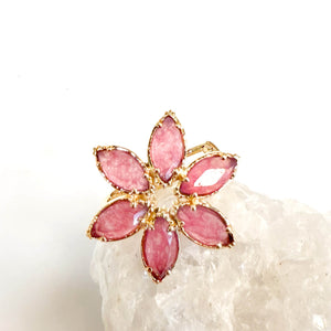 Bague Fleur marquise - Au fil de Lo - pierres naturelles - quartz fraise