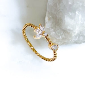 Bague Nérée - fine - plaqué or - zircon blanc