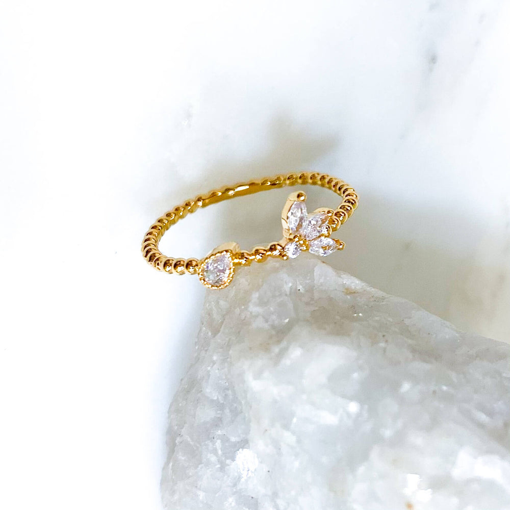 Bague Nérée - fine - plaqué or - zircon blanc - Bijoux paris