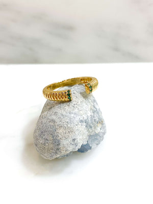 Bague Plaqué or simple élégant NOMA striée vert