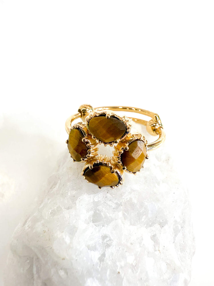 Bague reglable trefle oeil de tigre - au fil de Lo -  createurs de bijoux francais - French design - 小众品牌 - made in France - made in Paris 