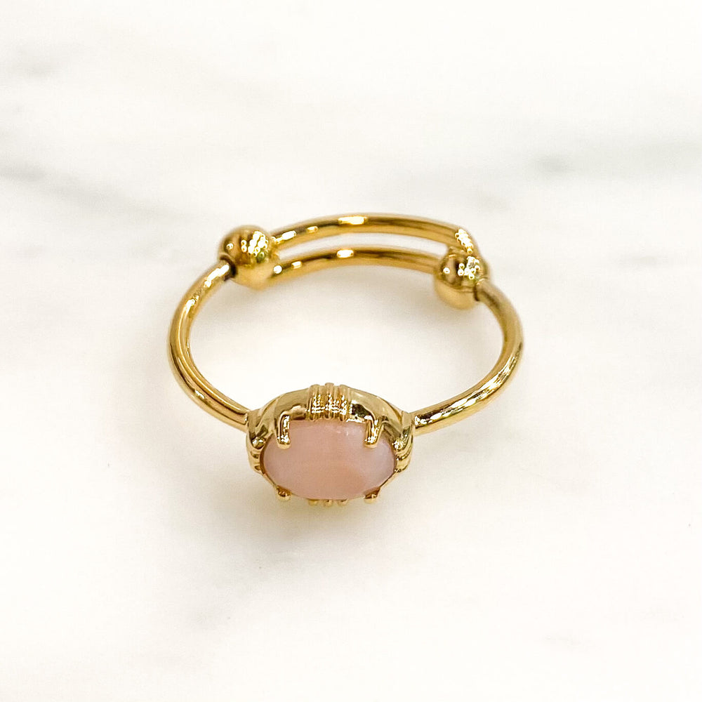 Bague opale rose - mini ovale - ajustable - Au fil de lo