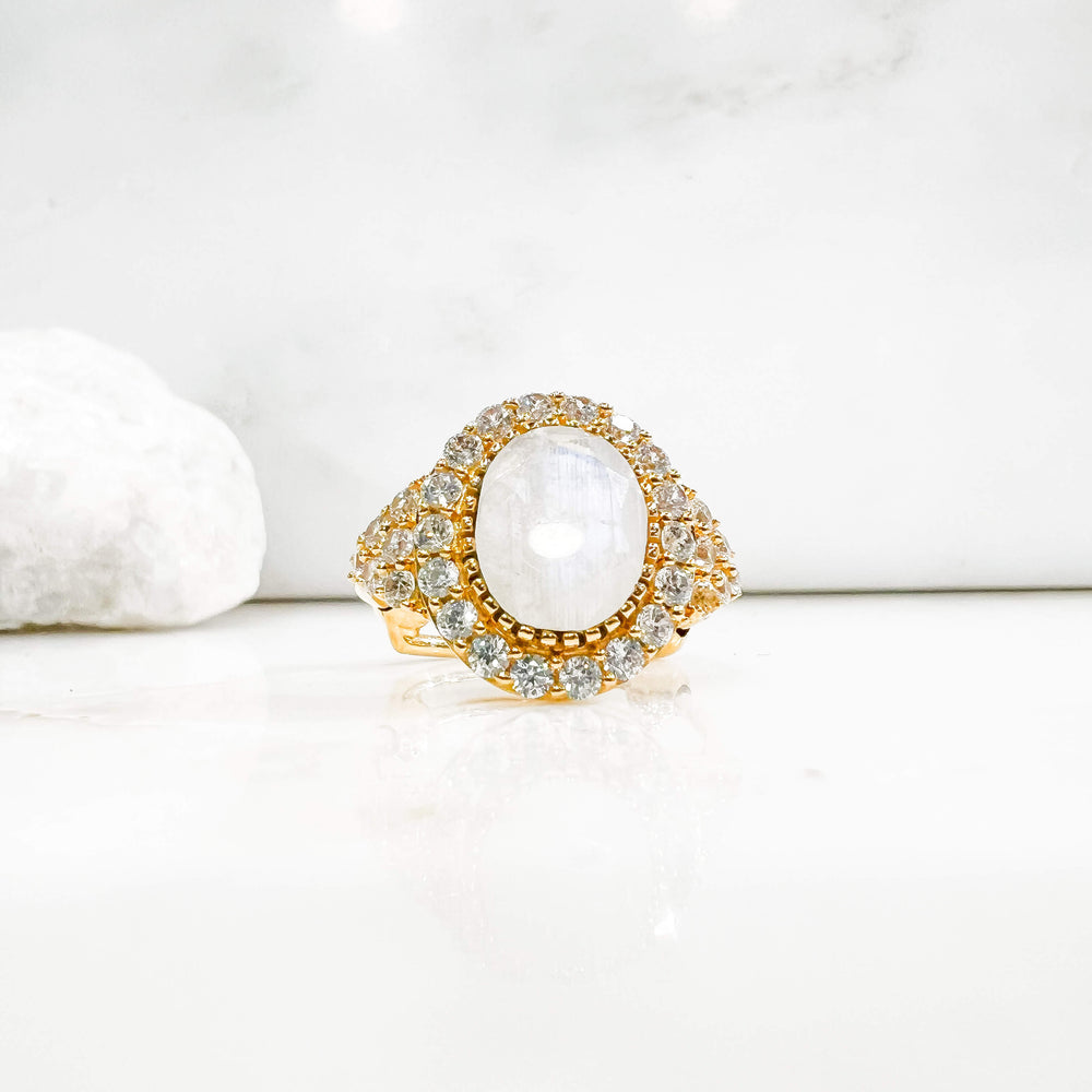 Bague Abigael Labradorite blanche et zirconiums blancs