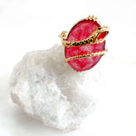Bague réglable Serpent plaqué or - Quartz fraise