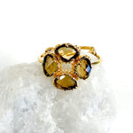 Bague réglable Trèfle - Quartz fumé
