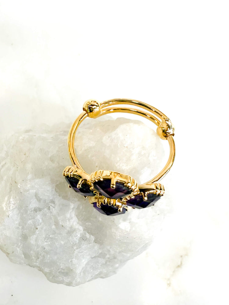 Bague réglable trefle quatres pierres naturelles en amethyste - Au fil de lo - bijoux createurs - french jewels - 小众品牌 - made in France - made in Paris 
