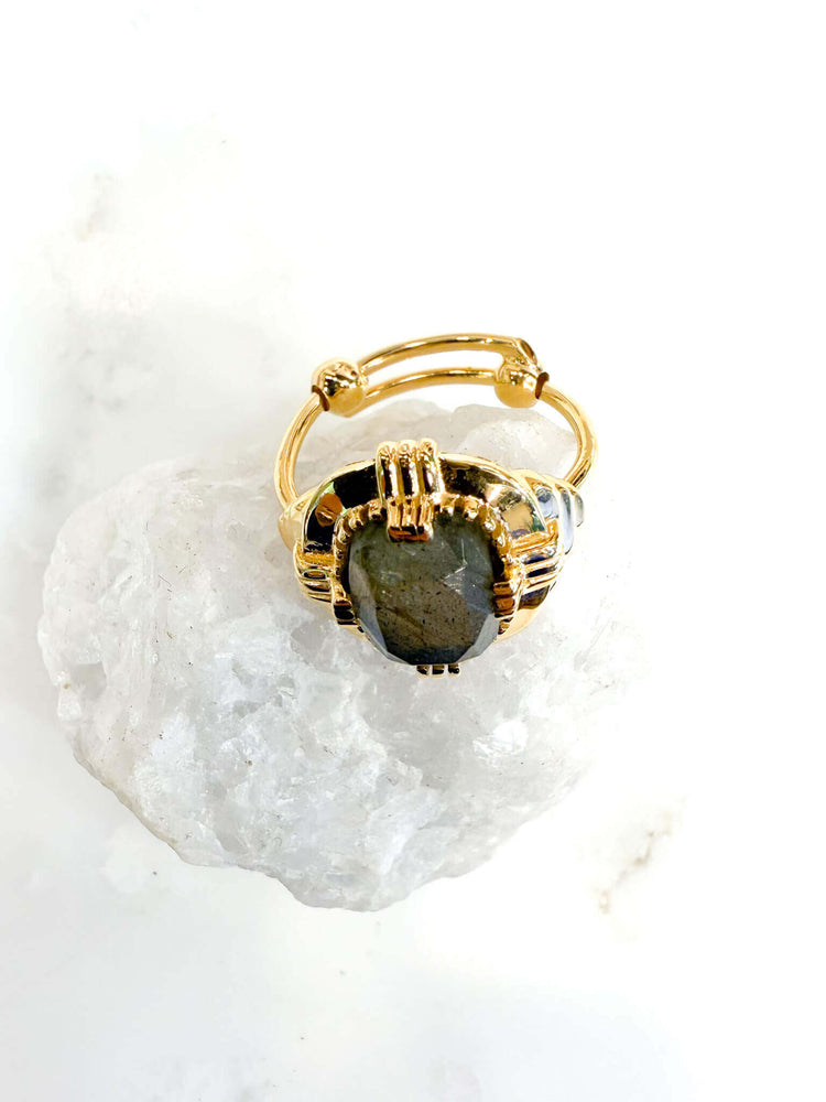 Bague art déco labradorite réglable Au fil de Lo creatrice francaise - made in france