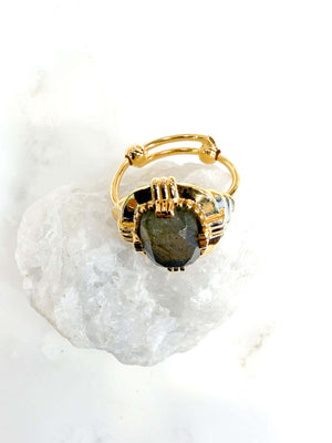 Bague art déco labradorite réglable Au fil de Lo creatrice francaise - made in france