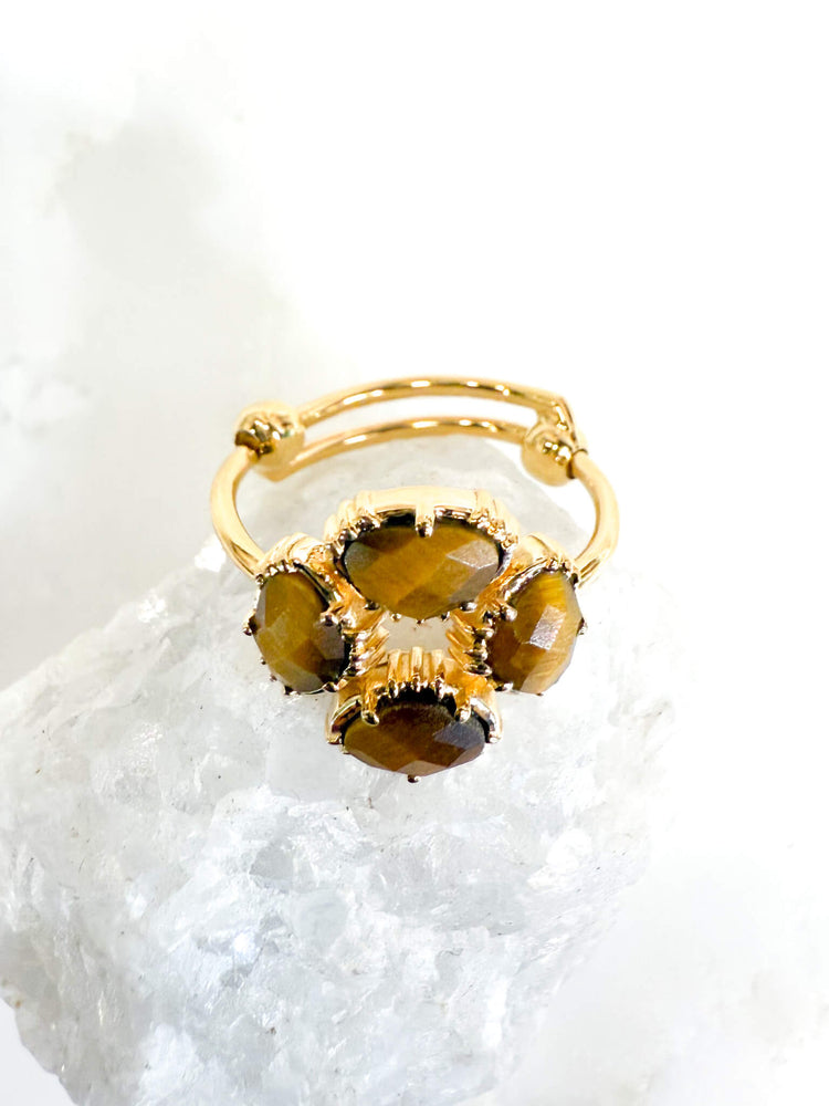 Bague reglable trefle oeil de tigre - au fil de Lo -  createurs de bijoux francais - French design - 小众品牌 - made in France - made in Paris 
