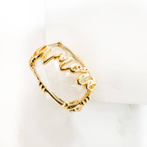 Bague sertie pierre de lune - Amore - plaqué or - Au fil de Lo - Bijoux créateurs Paris
